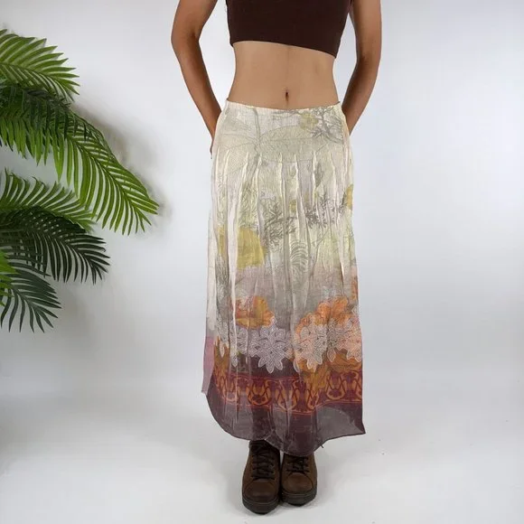 Vintage Y2K Fairy Grunge Floral Patchwork Boho Hippie Midi Skirt / Size: One - Picture 6 of 7